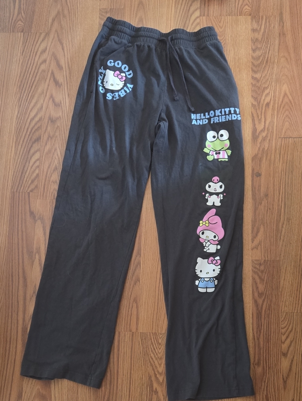 Hello Kitty Black Women's Pajama Pants with Colorful Character Print